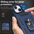 thumbnail image 6 of Heavy Duty Case for iPhone 15, Rugged PC Soft TPU Military Grade Shockproof Metal Magnetic Car Mount Cover with Camera Lens Sliding Ring Holder Bracket Case, Blue, 6 of 8