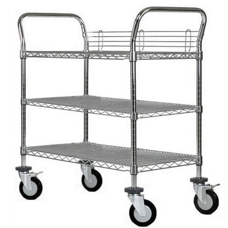 21" Deep x 54" Wide x 39" High 3 Tier Heavy Duty Chrome Wire Utility Cart
