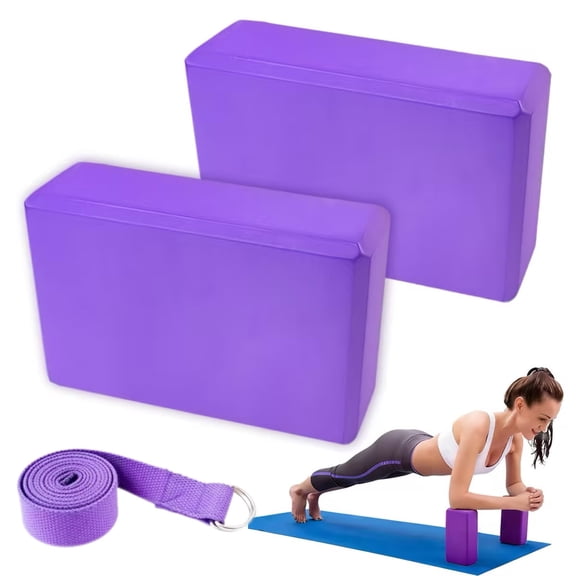 WLGJL 2 Pcs Yoga Block with yoga ropes - Supportive Latex-Free Eva Foam - Soft Non-Slip Surface, Pilates, Meditation - Yoga Accessories for Stability, Balance, Deepen Stretches (Purple)