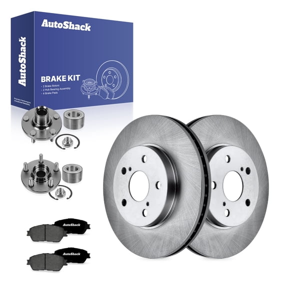 AutoShack Front Vented Brake Rotors   Premium Ceramic Pads   Hub Bearing Assembly 8-PC Brake Kit Replacement for 2004-2008 Toyota Solara 11.65" (296 mm)