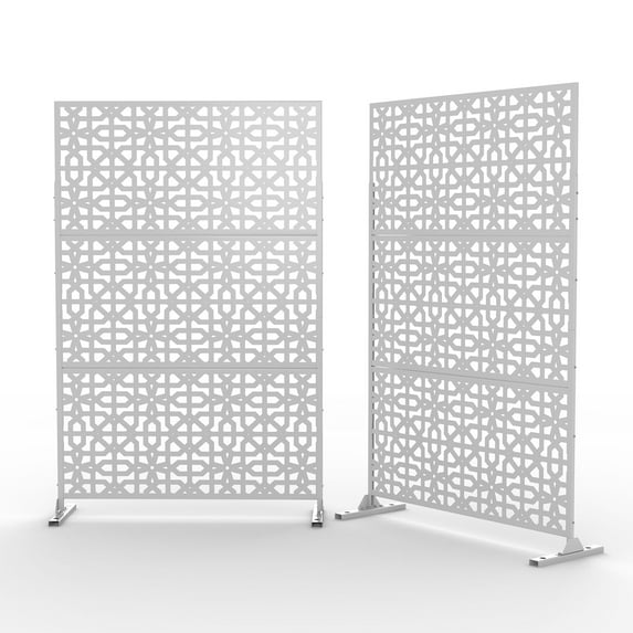 Elevens Decorative Privacy Screen Outdoor Divider with Stand Metal Corten Steel 75" x 48" x 16" White