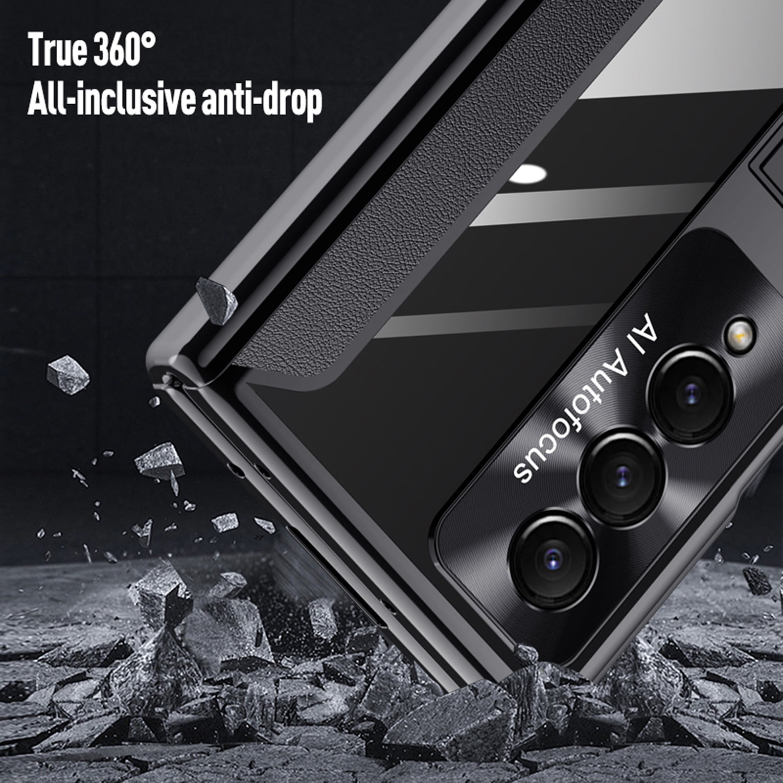 for Samsung Fold 4 Case, Transparent Electroplating Phone Case with Full Cover Hinge Protection, Clear Case with Built-in Screen Protector & Magnetic Kickstand for Galaxy Z Fold 4 5G - Black