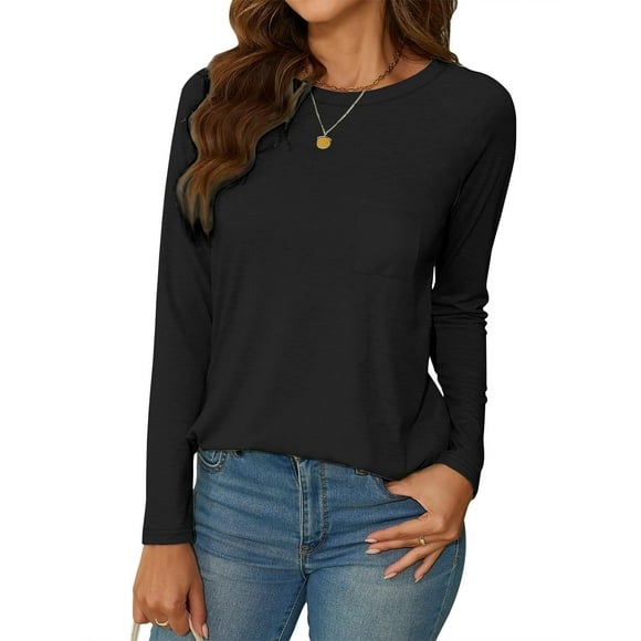 Camiseta tipo túnica NEYOUQE de manga larga para mujer, color negro 2025 XL