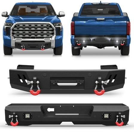 POFENZE For 2022 2023 2024 2025 Toyota Tundra Front and Rear Bumper Set Full-Width Off Road Steel Bumper w/Winch Plate, Lights, D-rings