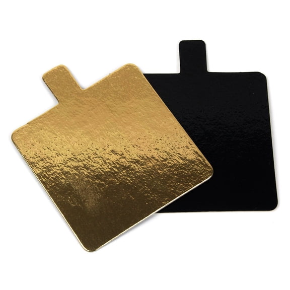 Square Pastry Board with Tab, Gold and Black, 3-1/8 Inch x 3-1/8 Inch - Pack of 200