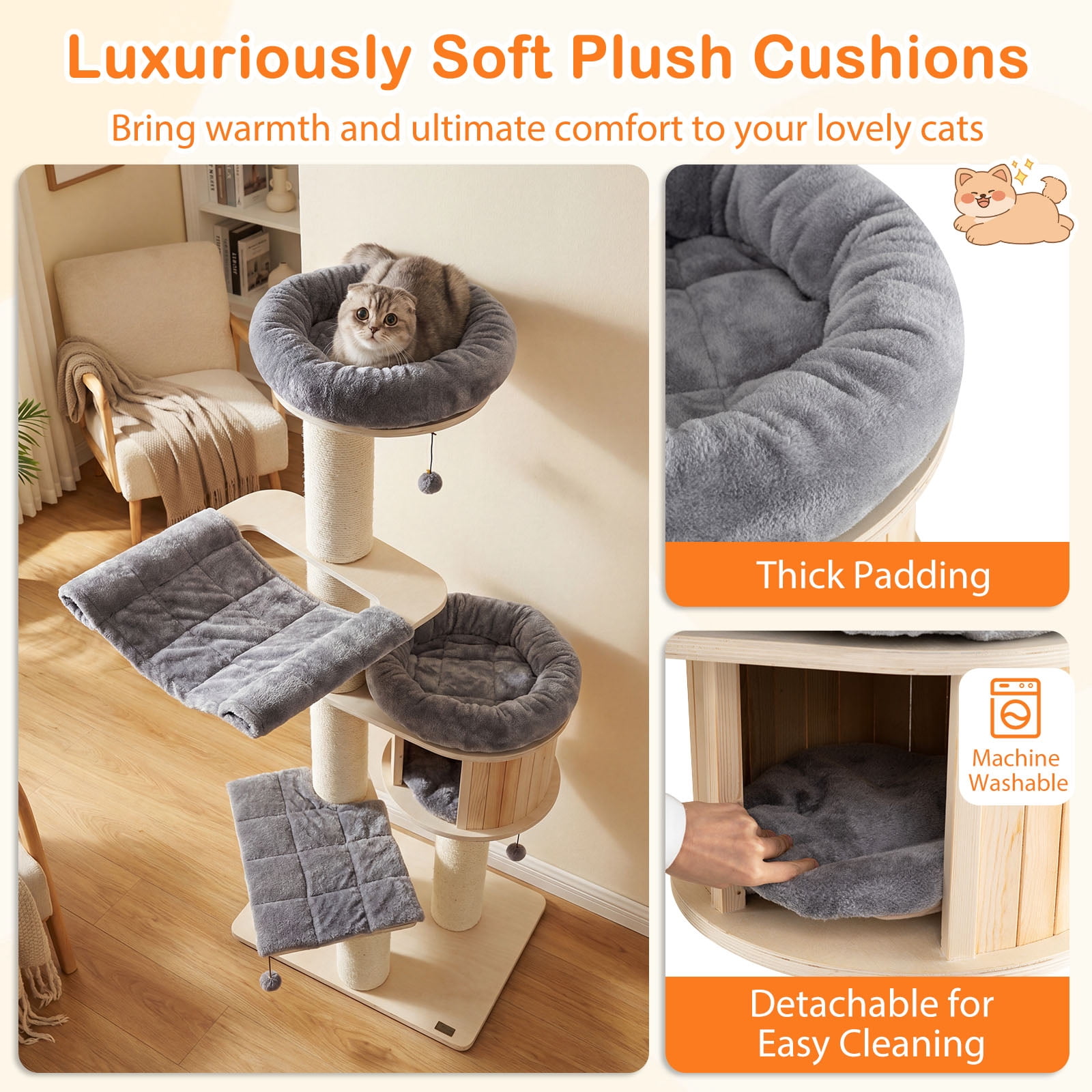 Gymax 68.5'' Cat Tree Condo 4-Layer Wooden Kitten Activity Tower w/ Sisal Posts