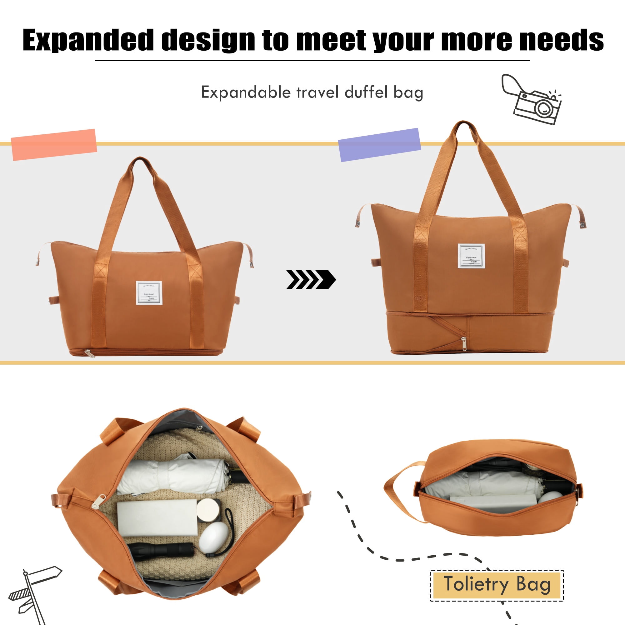 PAPROOS 3 PCS Luggage Set with Duffel Bag, Lightweight Carry on Softside Suitcases Set, 20in 24in 28in Expandable Suitcase with Spinner Wheel and TSA Lock, Softshell Luggage Travel Set, Orange