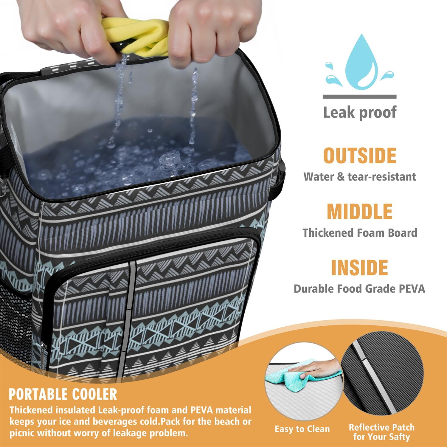 Travel Cooler Bag - Boho Bohemia Pioneer Flower Geometric Line Art Camping Beer Cooler Backpack with Bottle Opener- Waterproof Insulated Picnic Backpacks - Cooler Bag for Beach
