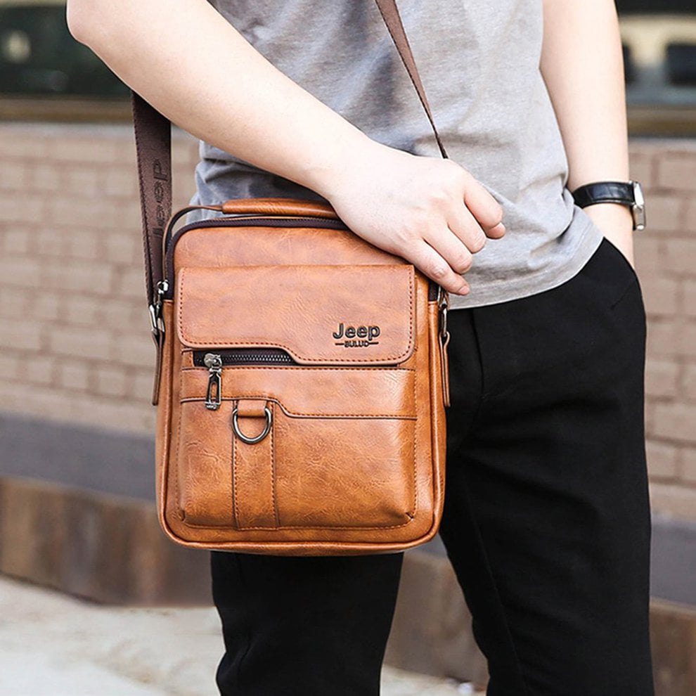 Hot Sale Men s Messenger Shoulder Bag Retro Casual Leather Bags Male Crossbody Bag khaki Walmart