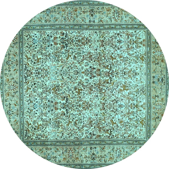 Ahgly Company Indoor Round Persian Light Blue Traditional Area Rugs, 7' Round