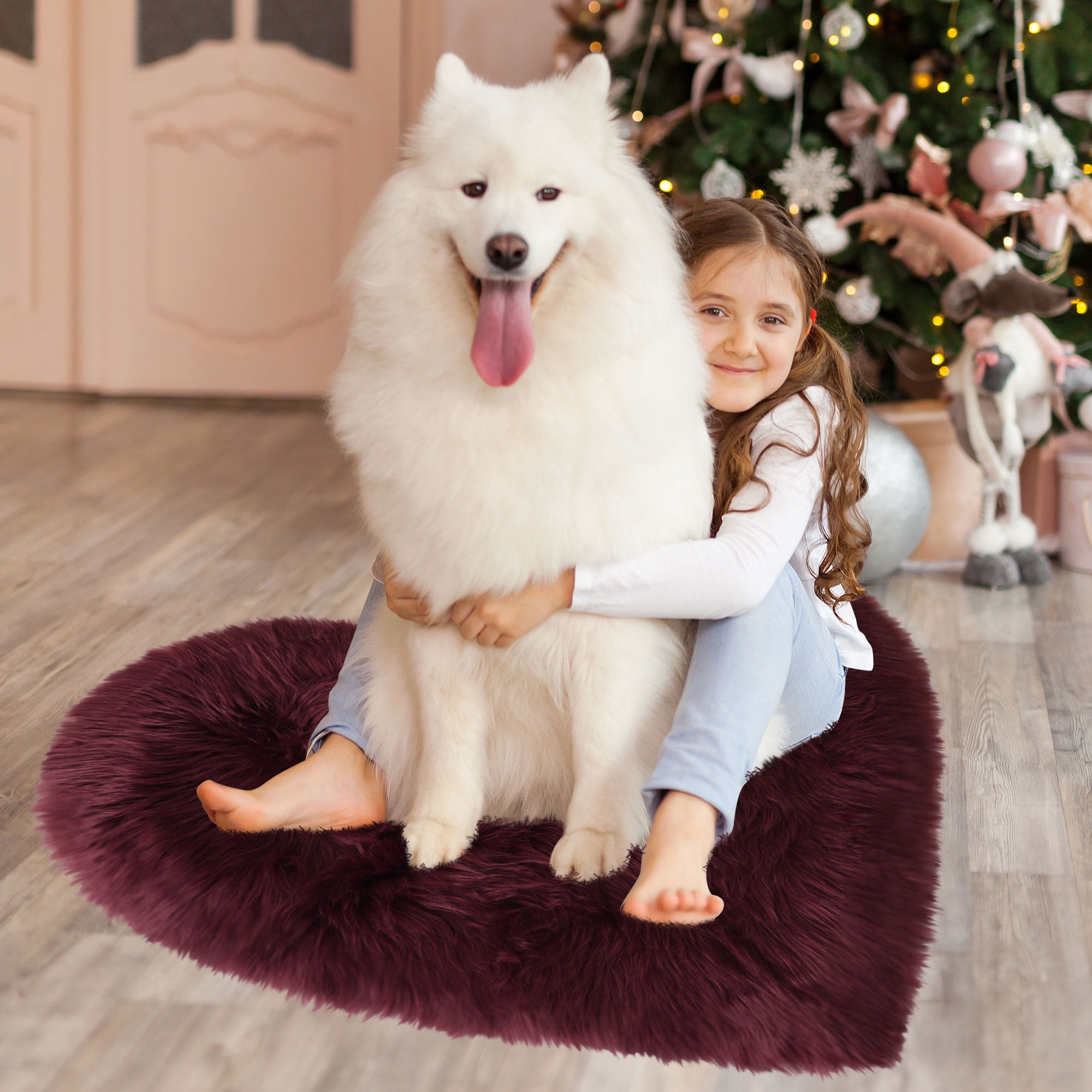 Unique Bargains Heart Shaped Faux Fur Shag Area Rug 2.3Ft x 3Ft Burgundy
