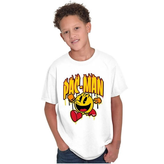 PACMAN Video Arcade Game Fire Logo Crewneck T Shirts Boy Girl Teen Brisco Brands S
