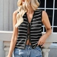 thumbnail image 2 of AherBiu Sweater Vests for Women Striped Bow-Tie Open Front Deep V Neck Sleeveless Knitted Summer Tank Tops, 2 of 8