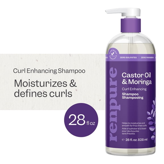 Renpure Castor Oil & Moringa Curl Enhancing Shampoo for Curly Hair, 28 fl oz