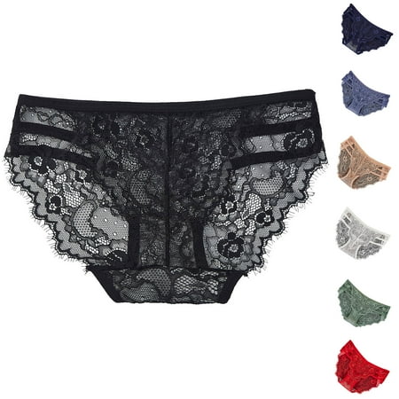 7PC Womens Underwear Seamless Low-Rise Solid Color Sheer Lace Sexy Underwear For Women Free Size Lightweight No-Show Panties Bikini Briefs