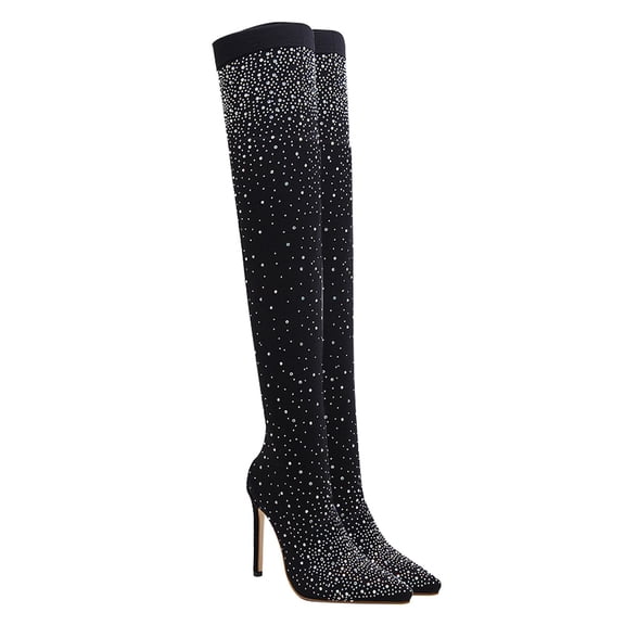 ETEREAUTY 1Pair Black Pointed Toe Boots Woman Breathable Comfortable High Heel Shoes