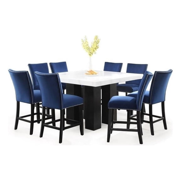 Camila Square Counter Height Dining Set 9pc - Blue Velvet Counter Height Chairs