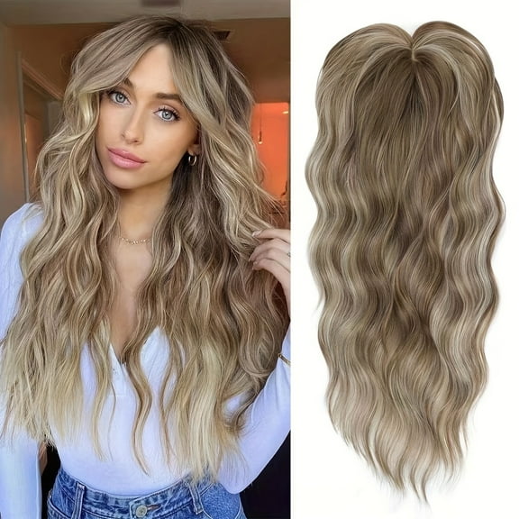 suxuMhao Wig, Blonde Brown Highlighted Hair Replacement Piece, 22 IN Water Wave Synthetic Wig, Natural Looking Headband Wig with Secure Clip-In, 1 Piece Top Wigs for Hair Volumizing