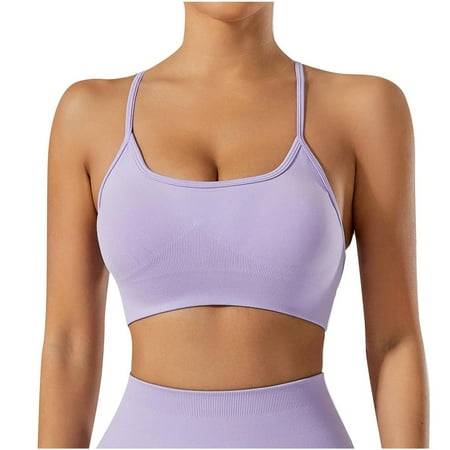 hotojiny Sports Bras for Women Summer Breathable Cross Back Yoga Workout Bra Comfortable Solid Padded Bras with Medium Supportive