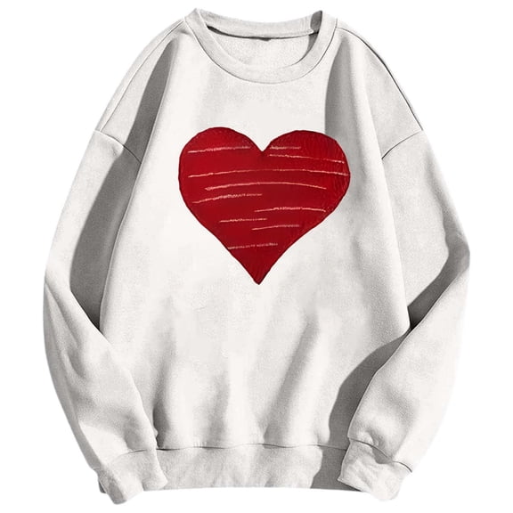 KHONTS Men's Women's Valentine's Day Sweatshirts Casual Long Sleeve Crew Neck Tops Fall Sweet Heart Couple Outfits White XL