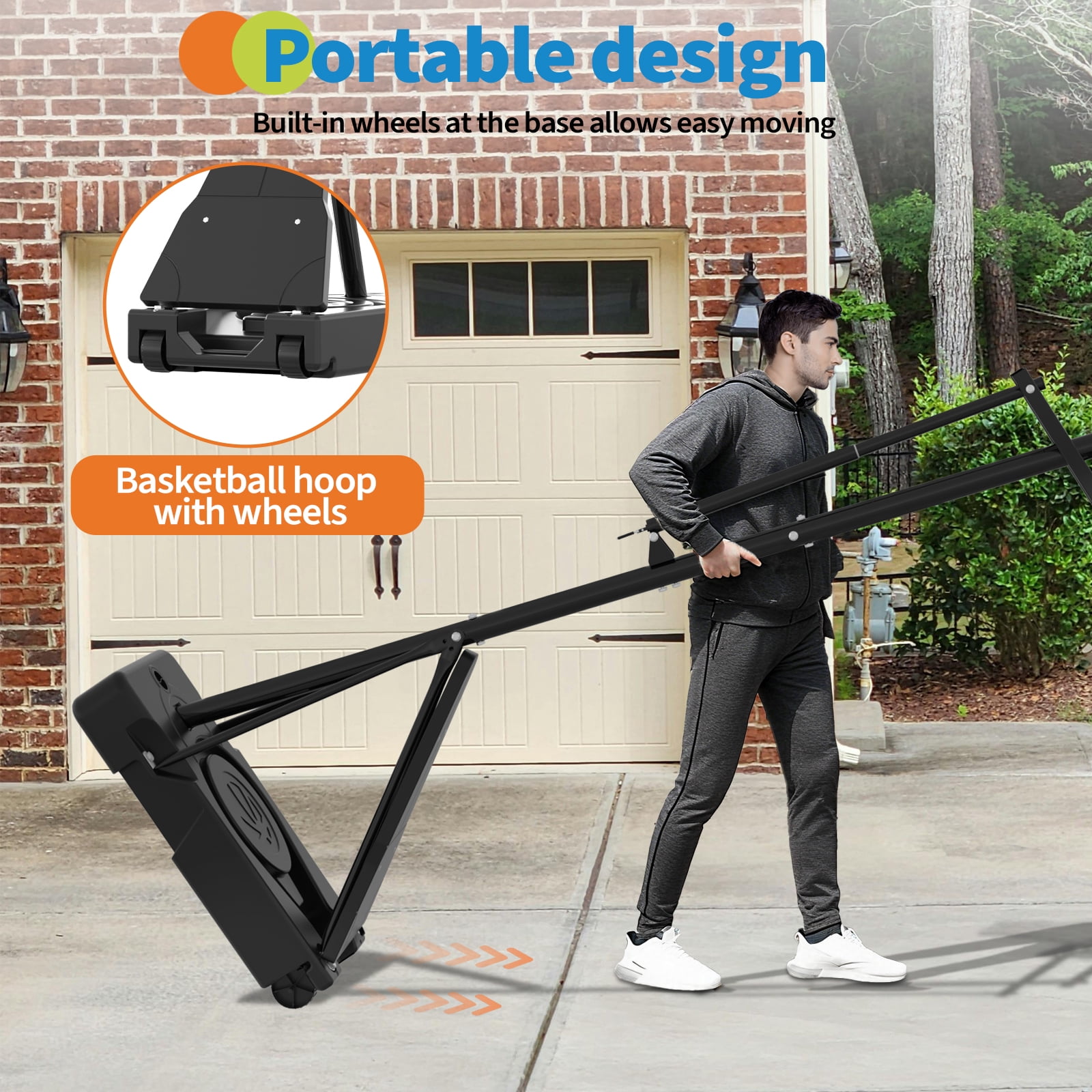 Basketball Hoop 52 Inch Shatterproof PC Backboard, Height Adjustable 4.9-10FT Portable Goal System with Weighted Base & Wheels, Mobile Stand for Driveway, Backyard, Pool Play – Youth & Adults
