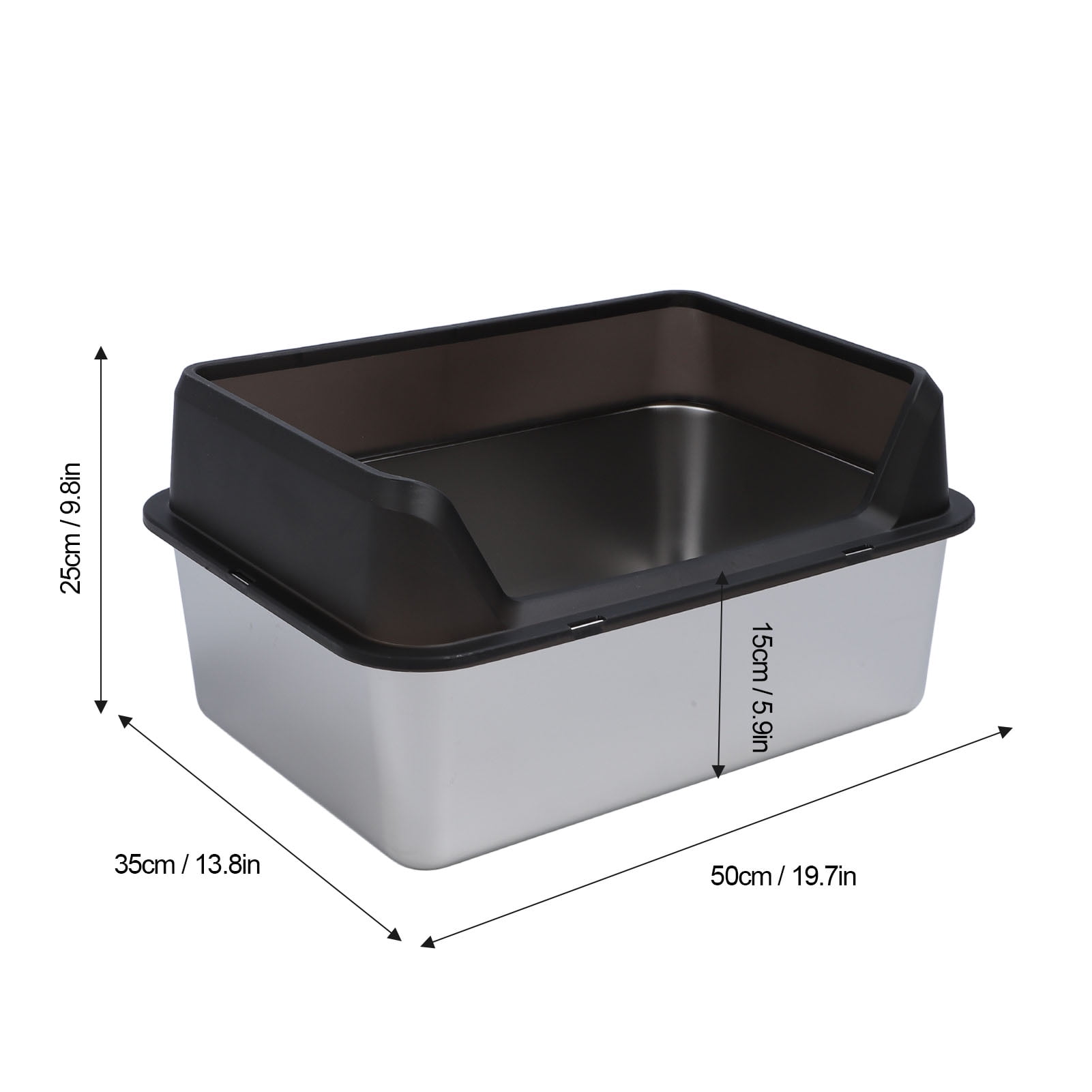 YAHHU Stainless Steel Cat Litter Box Anti Splashing Top Entry Large Kitty Pan with Scoop, High Sided Metal Potty Tray for Big Cats, 20.08 inches / 51 cm, Black
