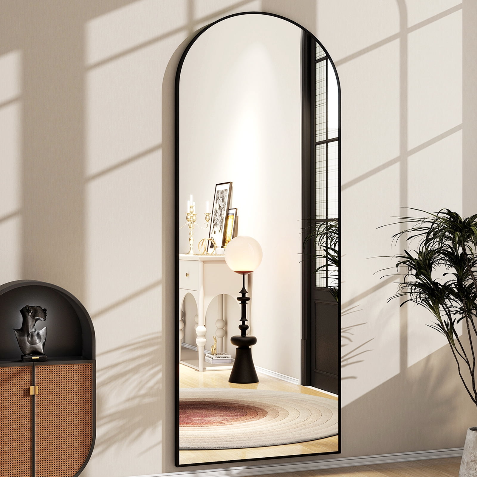 AUROMIR 64"x 21" Full Length Mirror Arched Full Body Floor Mirror with stand, Black