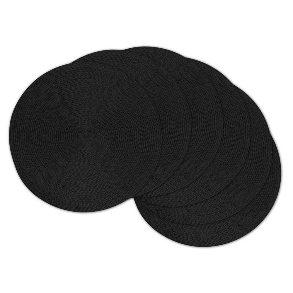 Set of 6 Black Woven Round Placemats 15"