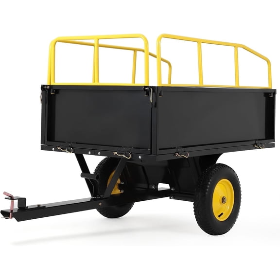 QinaQin Heavy Duty Steel Garden Utility Trailer with All Terrain Tires & Removable Sides for Yard Lawn,Yellow