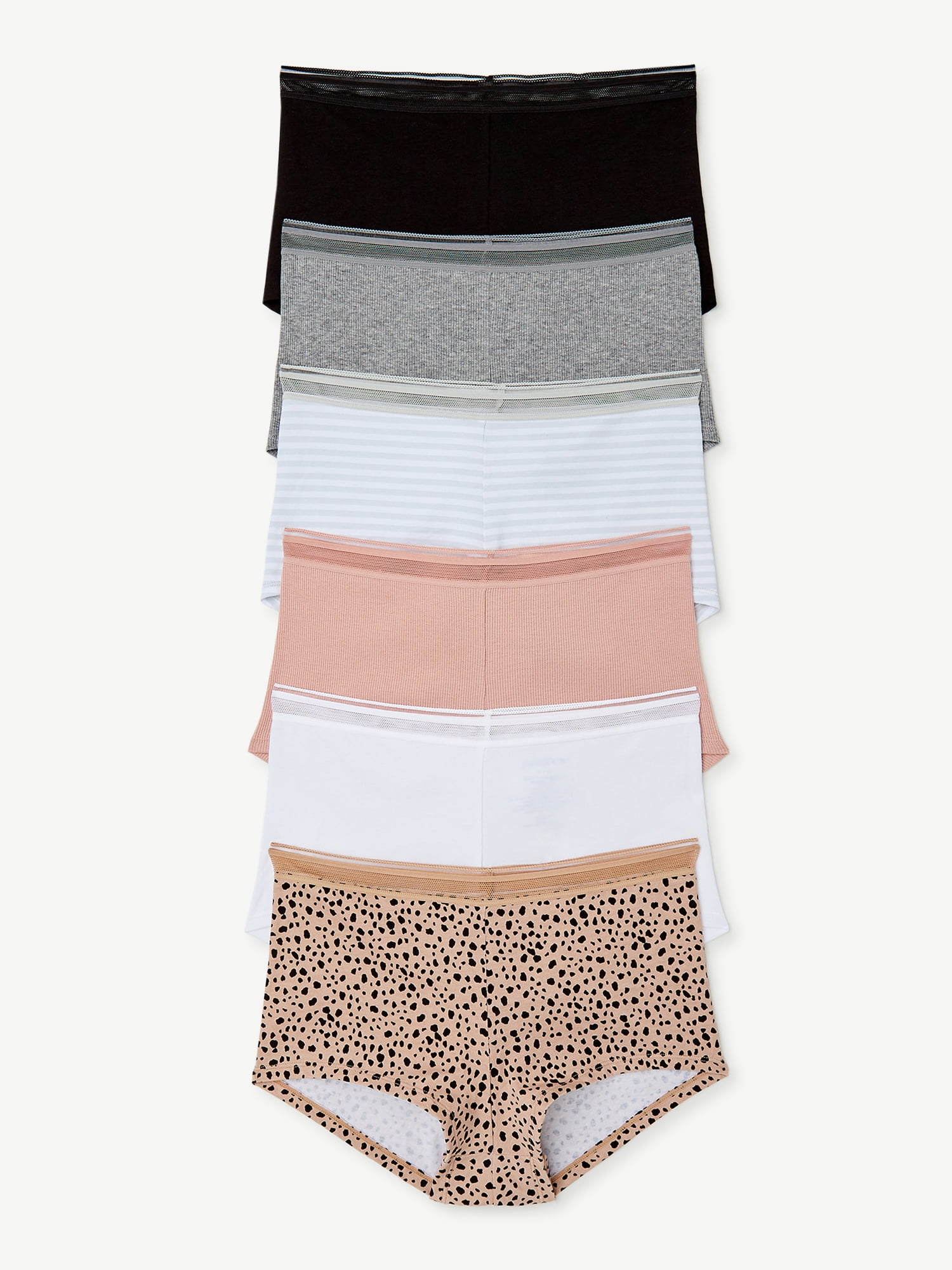 Joyspun Women's Cotton Boyshort Panties, 6Pack, Sizes S to 2XL