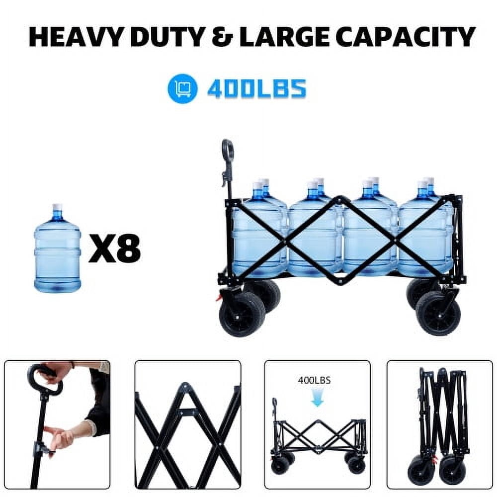 Foldable Wagon with Extended Tailgate, Extra Long Extender Wagon Cart,Beach Wagon Cart Heavy Duty 400LBS with Large All-Terrain Beach Wheels, Gray