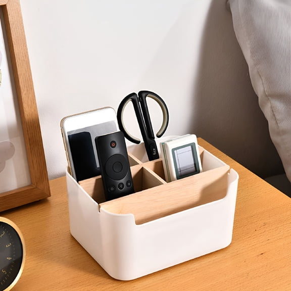 LAMIRO Wood Remote Control Holder - Wooden Desktop Storage Organizer Caddy for Desk,Office Supplies,Home,End Table