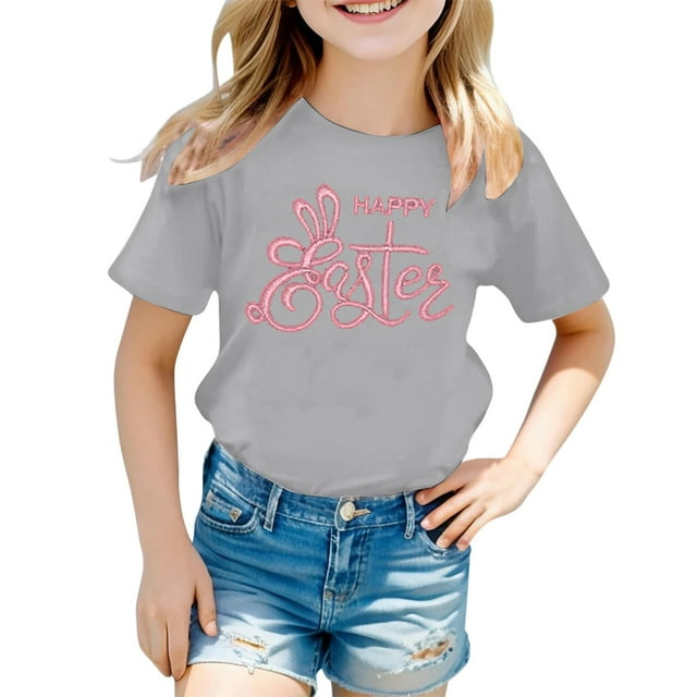 LUOGENLI T-Shirt pour Filles Ensemble Décontracté Mode Imprimé Col Rond Manches Courtes T-Shirt Maxi Tops Ensemble 2 Pcs Floral Gris 1-2 Ans