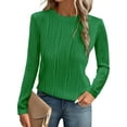 thumbnail image 4 of Long Sleeve Tee Shirts for Women Casual Loose Crewneck Ribbed Knit Blouse Trendy Fall Pullover Green M, 4 of 8