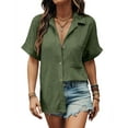thumbnail image 6 of Zeagoo Women's Linen Blouse Short Sleeve Button Down Shirts 100% Cotton Collared Summer Short Sleeve Blouses Tops, 6 of 8
