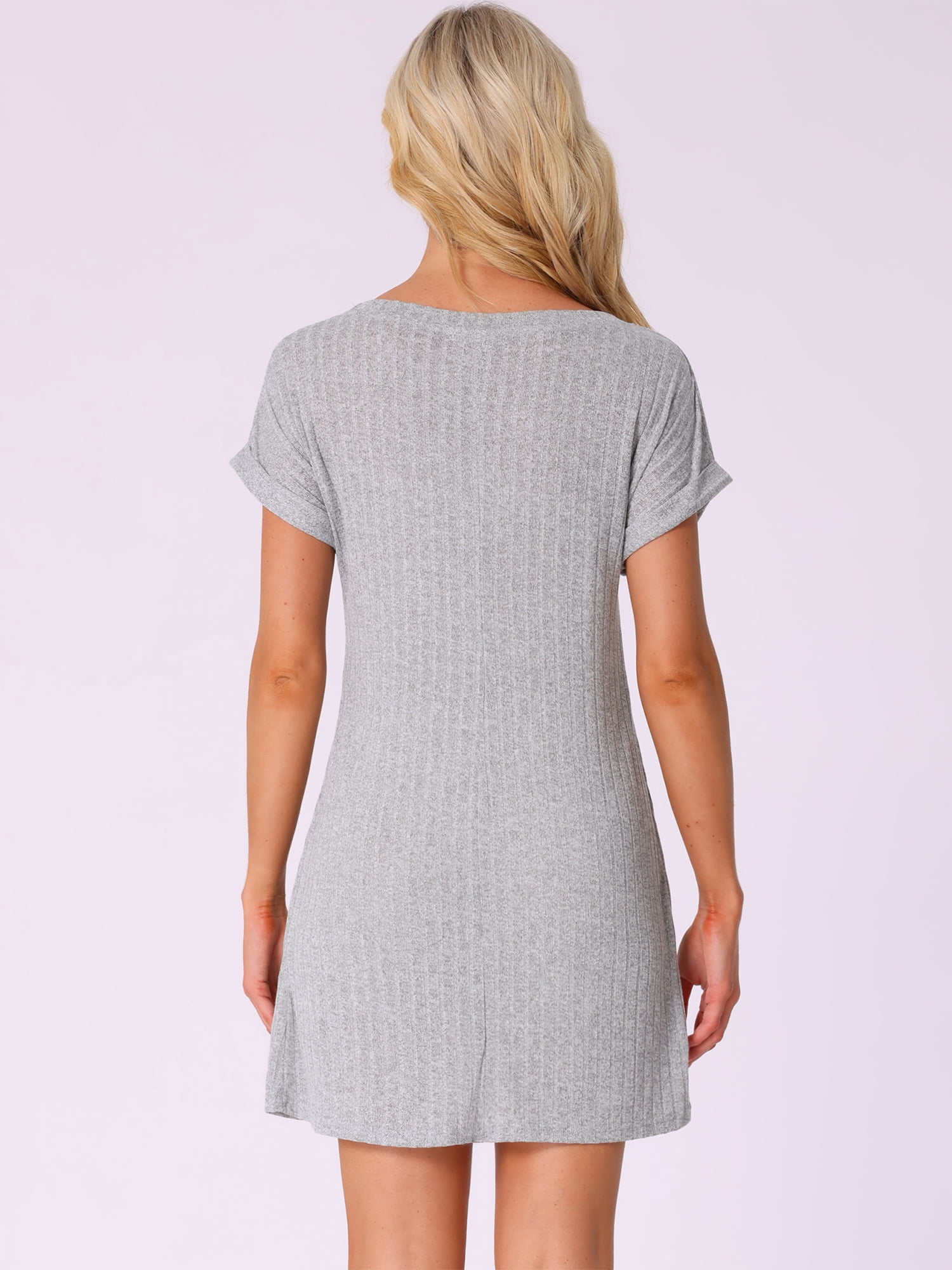 DARING DIVA Women's Nightgown Ribbed Knit Sleepshirt Short Sleeve Sleepwear 2XL Gray