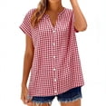 thumbnail image 2 of LVHAOGJOB Womens Plus Size Shirts Short Sleeve V Neck Tops Button Down Solid Color Cotton Linen Ruffle Blouse for Ladies Pullover, 2 of 8