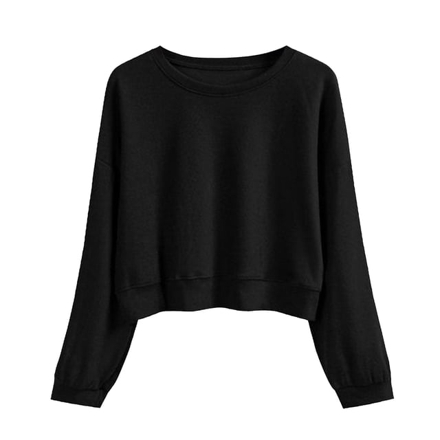 Aocisk Chandail Court à Manches Longues Décontracté à Col Rond Uni pour Superposition pour Femme Noir G