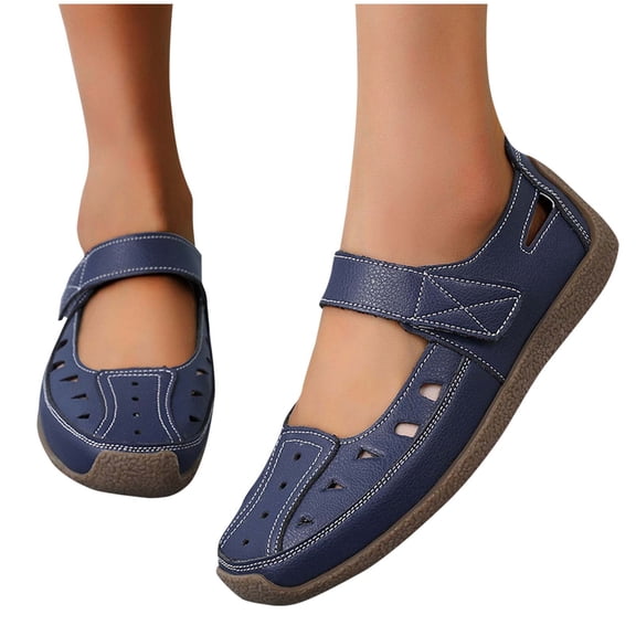 Eltusu Women Flat Shoes, Breathable Slip on Soft Round Toe Loafer Shoes Dark Blue Size 9.5