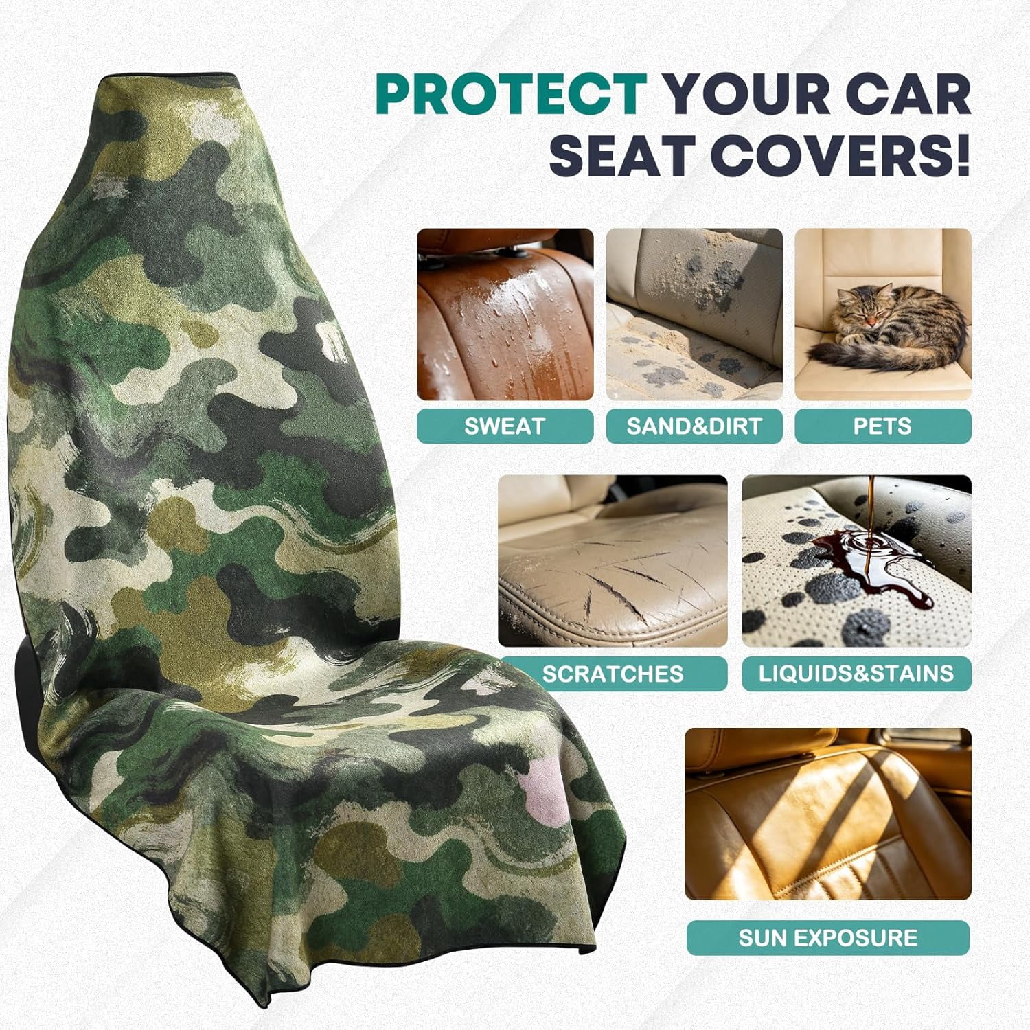 FLORICH Towel Car Seat Covers, Sweating Microfiber Seat Cover for Cars with Non-Slip Strap, Suitable for Post Gym Workout, Running, Swimming, Beach and Hiking, FC08