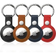 4 Pack Airtag Holder, Air Tag Keychain, PU Leather Airtag Case, Air Tagsmate for Luggage, Comes with Ring Metal Snap