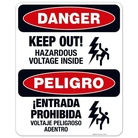 Keep Out Hazardous Voltage Inside Bilingual Sign, OSHA Danger Sign, 24x30 Aluminum