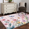 thumbnail image 3 of Area Rugs 2.7'x5', Pink Flowers Carpet for Living Room Bedroom Dining Room, Spring Floral Butterfly Leaves Plants Rustic Plaid Throw Kitchen Rugs Non Slip Washable Rectangle Indoor Outdoor Rugs, 3 of 8