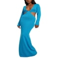 thumbnail image 1 of Robe de Soirée Longue en Tricot Uni à Manches Longues pour Femmes, 1 of 5