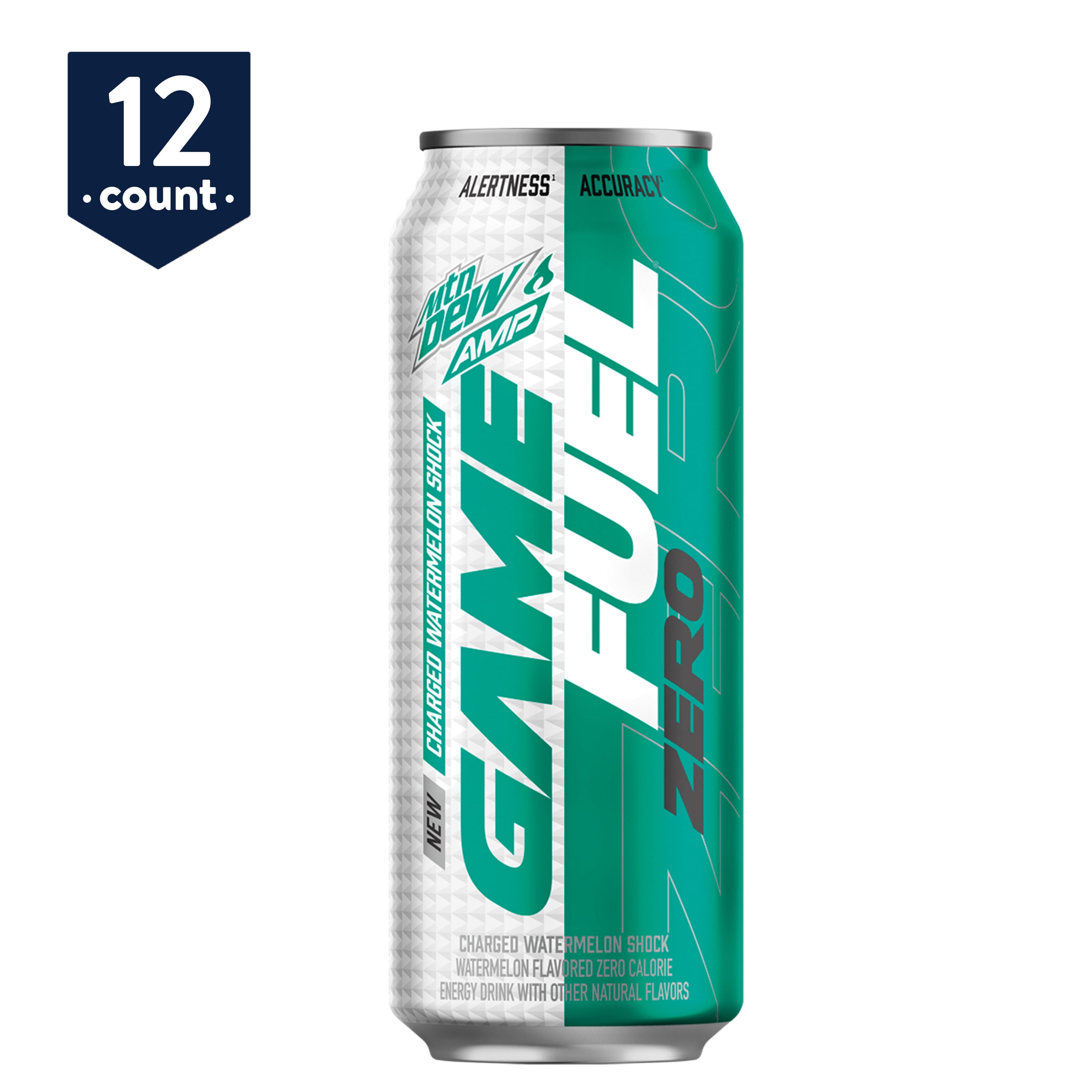 MTN DEW AMP GAME FUEL ZERO, Charged Watermelon Shock, 16 oz Cans, 12