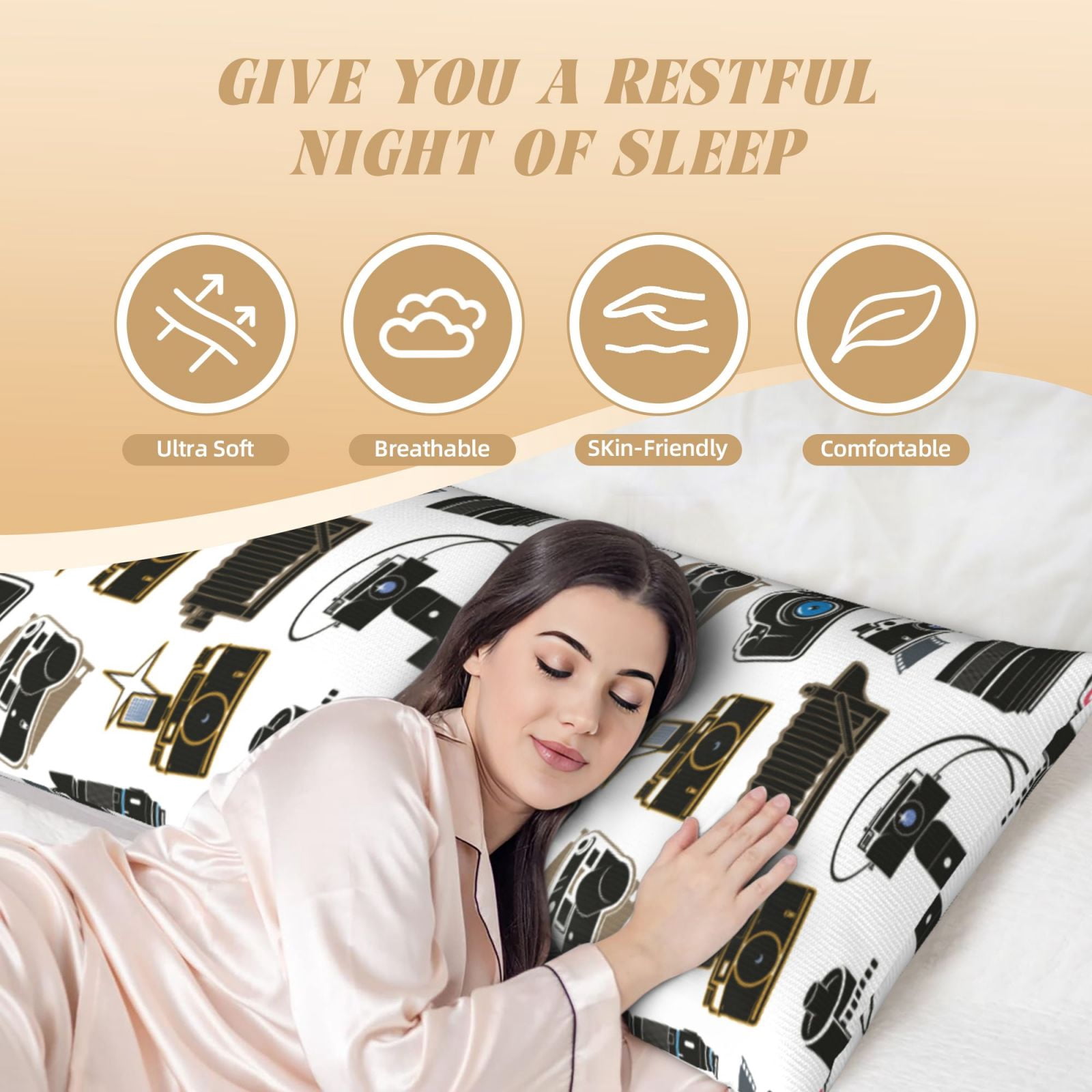 Naloa Cool Camera Super Soft 20x60 Body Pillow Case,Long Side Hidden Zipper（PILLOWS ARE NOT INCLUDED）