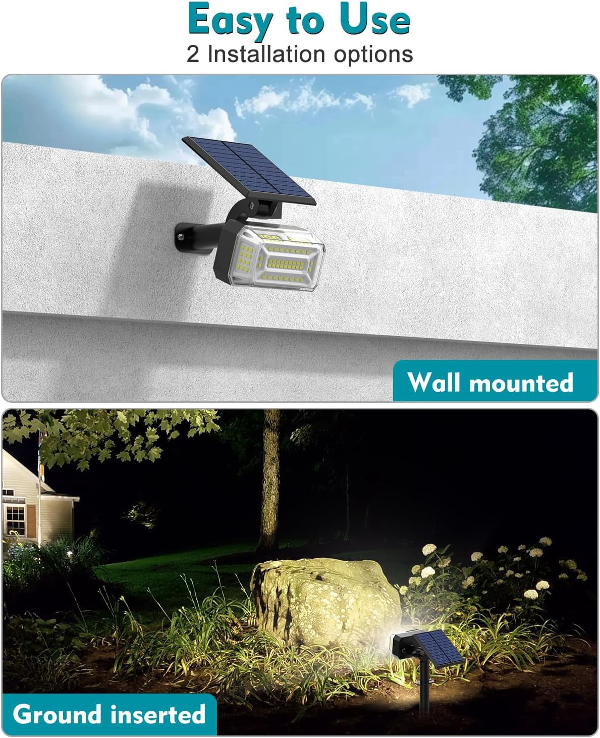 Solar Lights Outdoor, 8 pack, 102 LEDs, 4 Modes, IP65 Waterproof, Adjustable Solar Spotlight & Panel, Flood Lights for Yard, Garden - Cool White