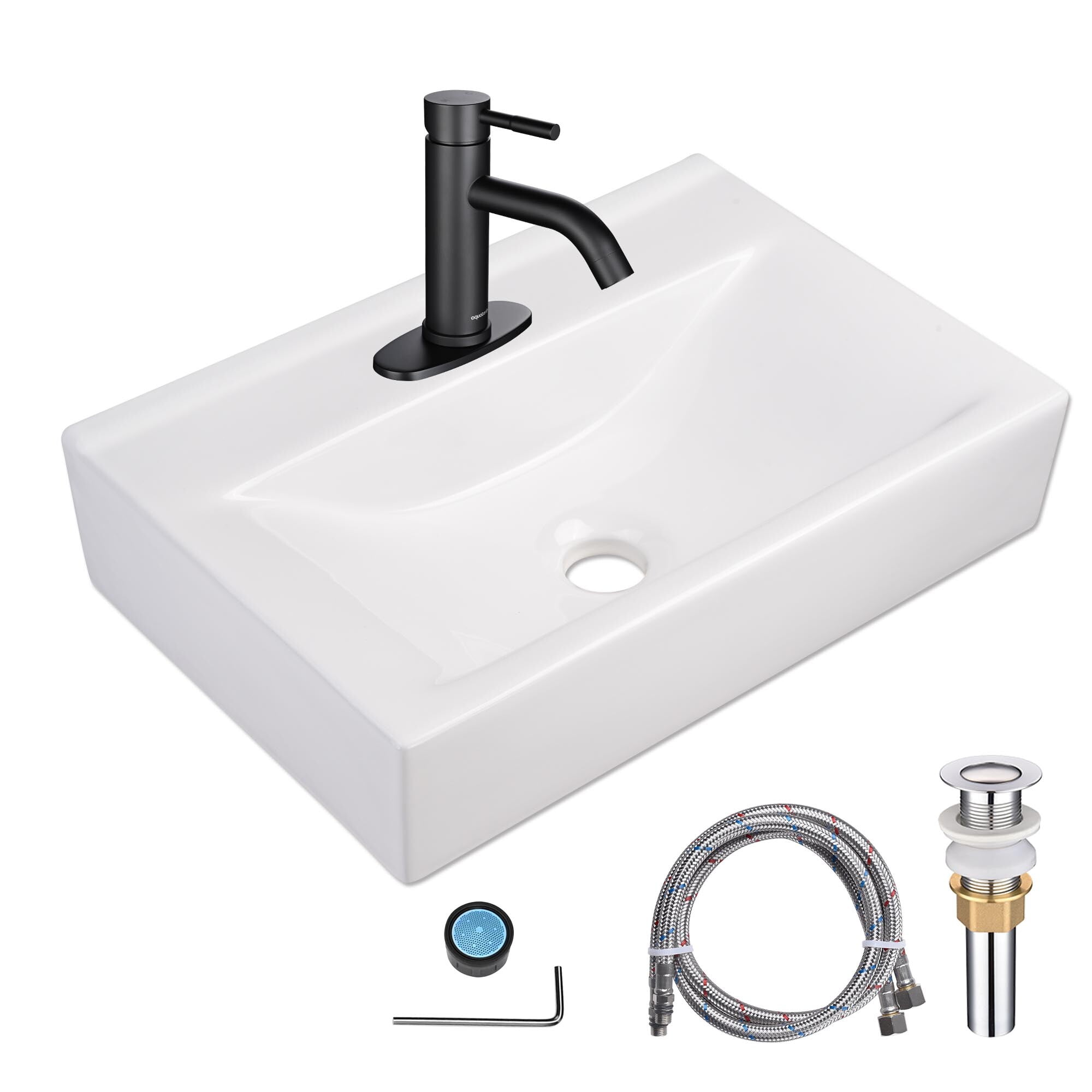 Aquaterior Bathroom Above Counter Vessel Sink Kit w/ Single Lever Faucet Drain