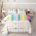 thumbnail image 2 of Manfei Cute Rainbow Stripe Twin Quilt Set, Sweet Love Heart Twin Coverlet Set, Cream Yellow, 2pcs, 1 Bedspread and 1 Pillowcase, 2 of 7