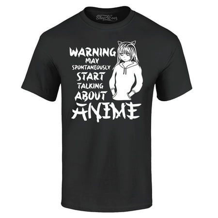 Shop4Ever Men s Warning May Start Spontaneously Talking About Anime Graphic T-shirt Medium Black
